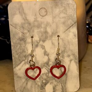 Gold and Red Heart Earrings